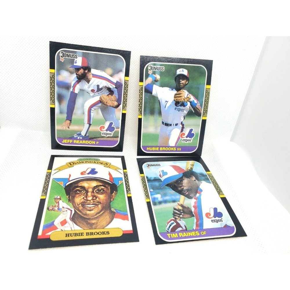 Donruss 87 Jeff Reardon, Tim Raines Hubie Brooks Expos 4 Baseball Card Bundle